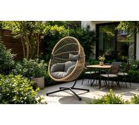 Fauteuil suspendu effet rotin avec coussin gris Floresta par Côté Lounge