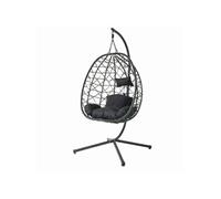 Concept Usine – Fauteuil suspendu CUZCO – Effet rotin noir, résine tressée, structure acier, 1 place, coussins déperlants amovibles