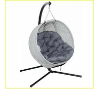 Fauteuil Suspendu en Forme d’Œuf - Outsunny - Extérieur Pliable avec Support de Verre - Gris