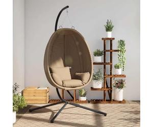 Fauteuil suspendu en forme d'œuf avec structure en acier et tissu taupe, avec coussin rembourré amovible, autoportant pour jardin, terrasse, balcon et extérieur pour un moment de détente détendu