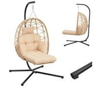 Fauteuil suspendu en polyrotin avec armature, fauteuil en osier, résistant aux intempéries, hauteur réglable avec rembourrage des jambes, ergonomique, jusqu'à 150 kg, pour jardin, balcon, terrasse