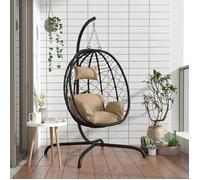 Fauteuil suspendu en polyrotin - vidaXL - Coussin taupe - Pivotant - 106x103x195 cm - Rotin synthétique