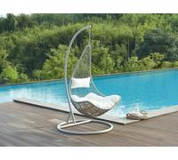 Fauteuil suspendu en résine tressée - Gris clair avec coussins blancs - OROSI de MYLIA