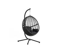 CONCEPT USINE | Fauteuil Suspendu Noir en Rotin Naturel | Design Auroa | Structure en Acier | Coussin Déhoussable | Revêtement en Poudre | Hamac Balançoire sur Pied terrasse Jardin | Résiste à l'eau