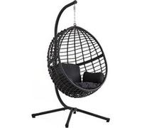 Concept Usine - Fauteuil suspendu Auroa - Noir rotin naturel, structure acier, coussin déhoussable