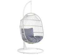 Fauteuil Suspendu avec Coussin et Support Blanc ø 102 cm en Polyrotin Très Cozy pour Maison Style Boho Beliani