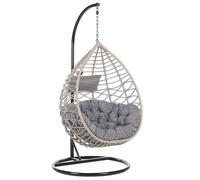 Fauteuil Suspendu en Rotin Gris avec Coussin et Support en Acier Noir pour Usage à l'Intérieur et Extérieur au Design Bohème Très Tendance Beliani