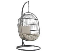 Fauteuil suspendu en rotin gris avec pied noir ø 102 cm ALBA