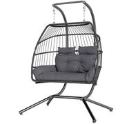 Fauteuil suspendu en rotin - Pour 2 personnes - Gris foncé - 170x100x185 cm - Capacité 260 kg - Coussin 10 cm
