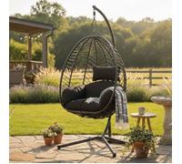Fauteuil suspendu extérieur avec coussin - Siège suspendu cocooning pour jardin terrasse balcon ou intérieur - Noir