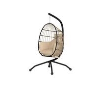 Fauteuil suspendu - fauteuil oeuf suspendu - panier pliable - épais coussin - porte-gobelet - acier noir résine tissu kaki