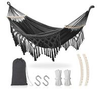 Fauteuil Suspendu Hamac Exterieur, Hamac Suspendu Chaise Bohème avec Sac de Rangement Balançoire Charge Max 440 lbs, Intérieur Fauteuil Chaise Jardin Coton Toile Camping Patio (Gris Foncé)