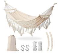 Fauteuil Suspendu Hamac Exterieur, Hamac Suspendu Chaise Hamac Bohème avec Sac de Rangement,Balançoire Suspendue Charge Max 440 lbs, Fauteuil Jardin Coton Toile Hamac Camping Patio (Beige)