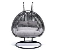 HOME DELUXE - Fauteuil Suspendu Twin - Gris, Hauteur 195 cm - avec Structure, Coussins d'assise et de Dossier I Chaise Suspendue en Poly rotin Balançoire de Jardin Panier Suspendu