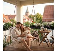 casa.pro Fauteuil Suspendu Kailua Balancelle pour 2 Personnes avec Large Assise 135 x 129 x 65 cm Tressé Style Bohème Indoor Outdoor Capacité de Charge 200 kg Blanc Crème
