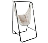 Outsunny – Chaise suspendue jardin avec support et coussin – acier noir, coton beige