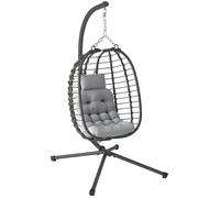 Fauteuil suspendu - Outsunny - pliable - en résine tressée - support, coussin et oreiller hauteur réglable - gris