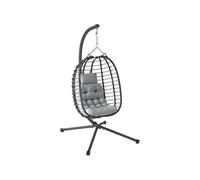 Outsunny Fauteuil Suspendu Pliable en résine tressée avec Support, Fauteuil Oeuf Suspendu, Chaise hamac balançoire, Coussin et Oreiller, Hauteur réglable, Cadre en Acier, intérieur et extérieur, Gris