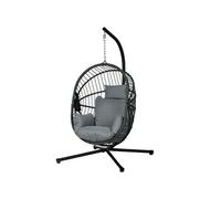 Outsunny Fauteuil Suspendu, Fauteuil œuf Suspendu, Chaise hamac balançoire - Panier Pliable, Coussin rembourré, Poche, Oreiller, Chaise Suspendue cocooning intérieur et extérieur, Gris