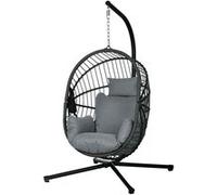 Outsunny – Fauteuil suspendu pliable – Fauteuil de jardin avec coussin – Acier noir, cordage PP gris