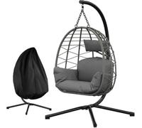 Fauteuil Suspendu Pliant, rotin et Housse imperméable, Design Moderne (Gris)