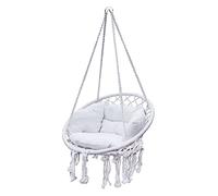 Fauteuil suspendu Relax 80 cm avec coussin - Blanc - Panier suspendu pour l'intérieur et l'extérieur - Fauteuil suspendu flottant - Panier balançoire en coton tressé pour l'extérieur