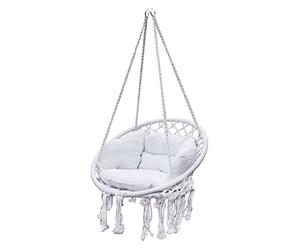 Fauteuil suspendu Relax 80 cm avec coussin - Blanc - Panier suspendu pour l'intérieur et l'extérieur - Fauteuil suspendu flottant - Panier balançoire en coton tressé pour l'extérieur