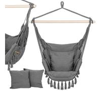 Fauteuil suspendu - SPRINGOS - Springos® - Gris - Barre bois 100 cm - 2 coussins & poche latérale