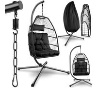 HAMAC - TECTAKE - Fauteuil suspendu ARIANE Rotin avec support Coussin Balançoire jusqu'à 160kg - noir