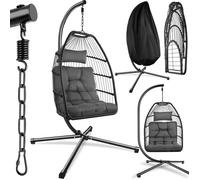 HAMAC - TECTAKE - Fauteuil suspendu ARIANE Rotin avec support Coussin Balançoire jusqu'à 160kg - gris foncé