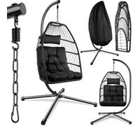 Fauteuil suspendu - TECTAKE - Siège ARIANE en rotin avec balançoire et coussin, capacité de charge de 160 kg - Noir