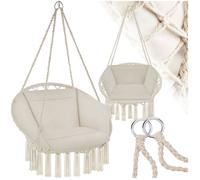 Fauteuil suspendu - TECTAKE - Siège GRAZIA avec rembourrage et pompons décoratifs 80 x 72 x 125 cm - Beige