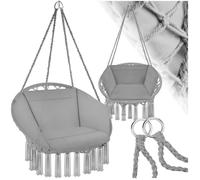 Fauteuil suspendu - TECTAKE - Siège GRAZIA avec rembourrage et pompons décoratifs 80 x 72 x 125 cm - Gris