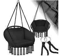Fauteuil suspendu - TECTAKE - Siège GRAZIA avec rembourrage et pompons décoratifs 80 x 72 x 125 cm - Noir