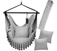 HAMAC - TECTAKE - Fauteuil suspendu MALIKA style boho capacité de charge 150 kg compartiment porte livre, bouteille - Gris