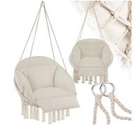 Fauteuil suspendu - TECTAKE - Siège SAMIRA avec cordes, coussins, pompons et maintiens solides - Beige