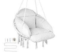 Fauteuil Suspendu-VEVOR-Chaise Suspendue Pivotante Macramé, Coussin-pour Chambre, Terrasse, Jardin, Intérieur, Extérieur-Blanc