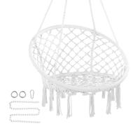 VEVOR Fauteuil suspendu, 150 kg, chaise suspendue pivotante en macramé, matériel de montage, corde en coton, chaise relax à franges, pour chambre, balcon, terrasse, jardin, intérieur, extérieur, blanc