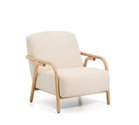 Fauteuil Sylo en chenille beige et frêne massif finition naturelle FSC 100%