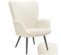 Fauteuil - TECTAKE - Fauteuil cosy HYGGE rembourré confortable de design scandinave, mousse haute densité - Bouclé crème/noir