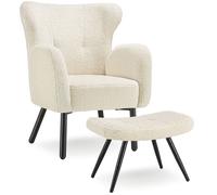 Fauteuil - TECTAKE - Fauteuil lounge VÄNERSBORG bouclé rembourrage épais dossier haut - Bou rème/noir