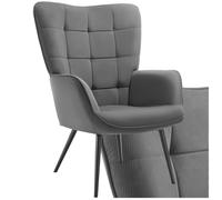TecTake® Fauteuil Relax Confortable en Velours côtelé Fauteuil Scandinave Moelleux avec Accoudoirs & Dossier Ergonomique pour Salle à Manger, Salon, Chambre, Siege Bureau, Allaitement Gris/Noir