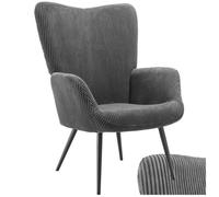 FAUTEUIL - TECTAKE - Fauteuil rembourré HYGGE ergonomique avec revêtement velours côtelé large - gris anthracite/noir