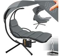 tectake® Bain de Soleil Suspendu Siege Suspendu avec Support Fauteuil Confortable avec Parasol, Matelas, Protection UV et Poche latérale pour Salon de Jardin Exterieur ou Intérieur