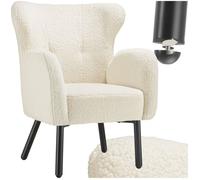 TecTake® Fauteuil Salon Confortable en Bouclette Pieds en Acier Noir Fauteuil Relax Fauteuil Scandinave Moelleux Chaise Ergonomique pour Salon, Chambre, Dressing, Siege Bureau, Coiffeuse, Allaitement