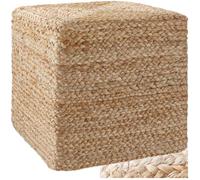 TECTAKE Pouf BANNO CUBE carré en jute style bohème fait main avec fibres 100% naturelles