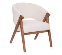 Fauteuil Tissu Blanc à bouclettes et Pieds en Bois d'Hévéa - Atmosphera