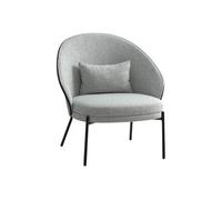 Fauteuil Tissu Gris Chiné Dossier Bois Imitation Noyer Pieds Métal Noir - MARCEL -
