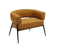 Fauteuil tissu moutarde dossier incurvé piétement métal L 81.5 x P 72.5 x H 69 cm - Cristo