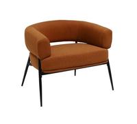 Fauteuil tissu terracotta dossier incurvé piétement métal L 81.5 x P 72.5 x H 69 cm - Cristo